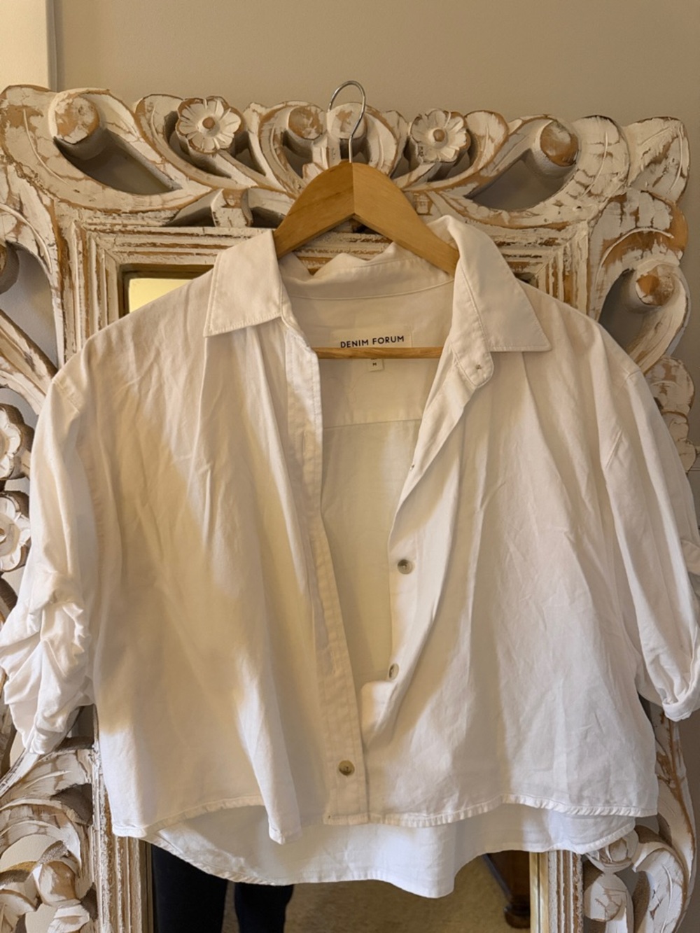 Denim Forum White Cropped Button-Up Shirt Jacket